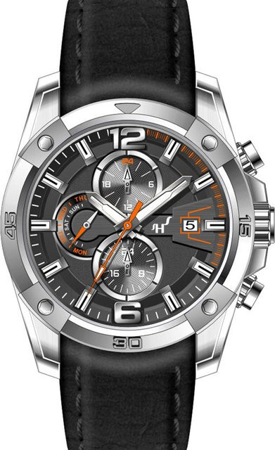 HEINRICHSSOHN Herrenuhr, Quarz, Edelstahl, 49 mm, Leder, Grau - Bild 1