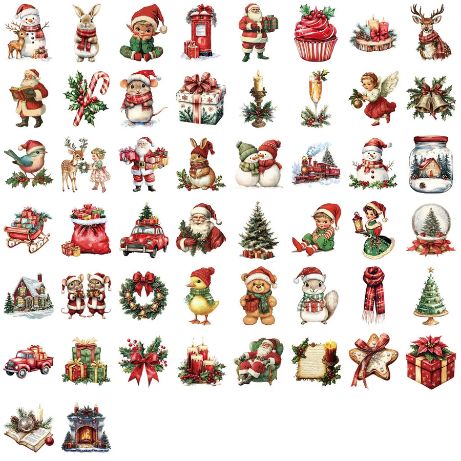 50 Stück Transparente Cartoon Retro Weihnachten Aufkleber aus wasserfestem PET von BulingBulingStickers Shop in Multicolour - Bild 3