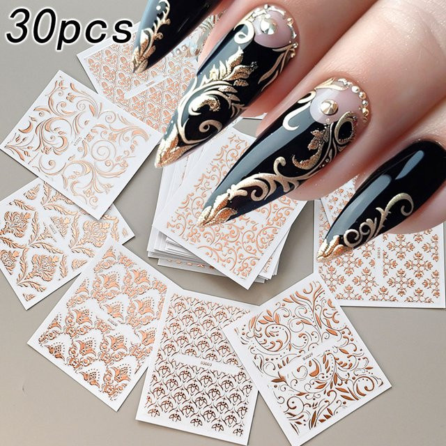 MingLee Nagelaufkleber, Rose goldene Spitze Blumen, 30 Stück - Bild 1