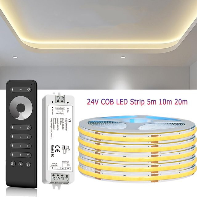 CENFAYA COB LED-Streifen 24V mit Fernbedienung, dimmbar, CCT Farbtemperatur-Steuerung, Weiß - Bild 1