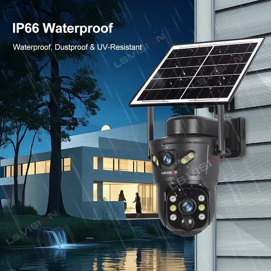LS VISION 8MP 4G Solar Überwachungskamera mit Dual Lens, WiFi PTZ Panorama-Kamera mit Auto Tracking und Batterie, Schwarz - Bild 4
