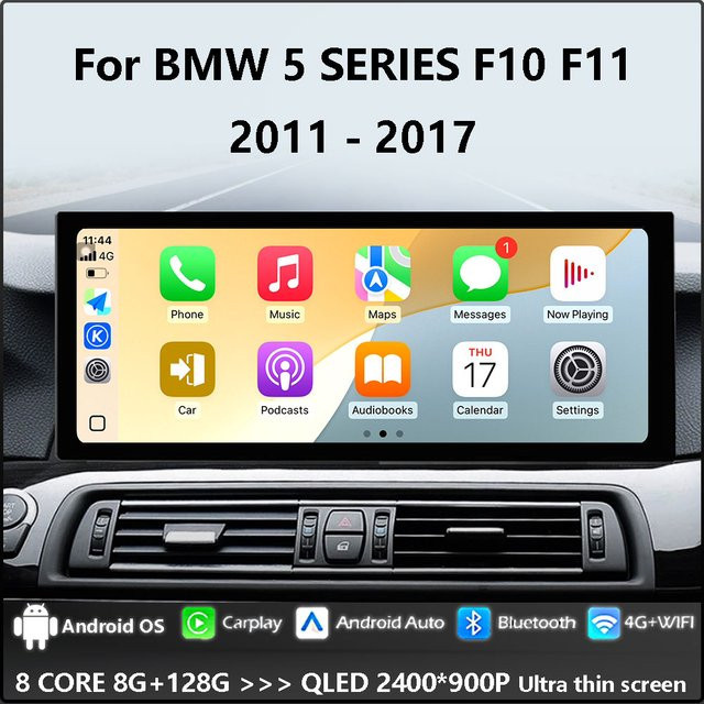 KJ-NAVI Android 16 Wireless Carplay Autoradio Multimedia-Player für BMW 5er F10 F11 (2011 - 2017) CIC/NBT System mit GPS und WiFi in Schwarz - Bild 1