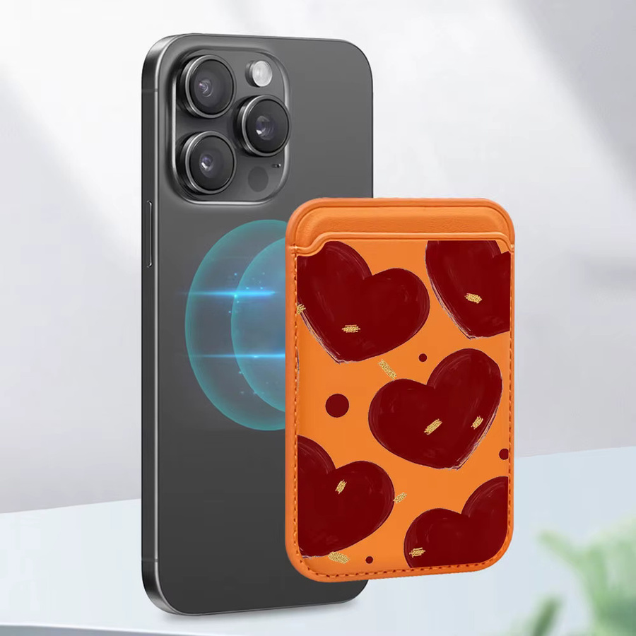 Magnetischer Vollbild-Kartenhalter mit rotem Herzmuster für iPhone 17 Pro Max und Samsung Galaxy S26 Ultra als MagSafe Wallet Cover - Bild 2