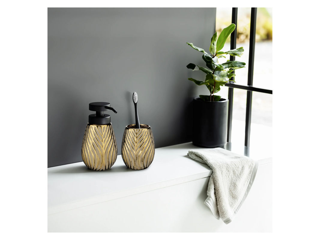 WENKO Bad-Accessoire Set Idro 2-teilig aus Keramik mit Seifenspender und Becher in Gold oder Schwarz - Bild 2