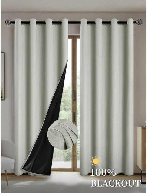 Verdunkelungsvorhänge von Yiran Furniture in Beige mit isoliertem Futter und Ösen, Breite: 100 cm, Höhe: 160 cm - Bild 1