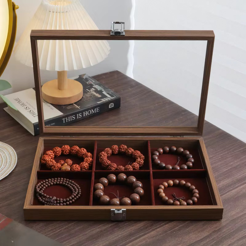 Schmuckaufbewahrungsbox von UOSU aus Holz mit schwarzem Walnussmuster und PU-Leder in Schwarz und Braun - Bild 2