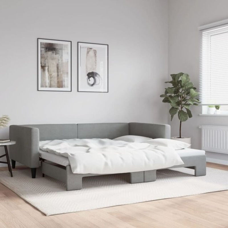 Ausziehbares Funktionsbett Vidaxl in Grau aus Stoff und Metall, B/T: 100 x 200 cm - Bild 1