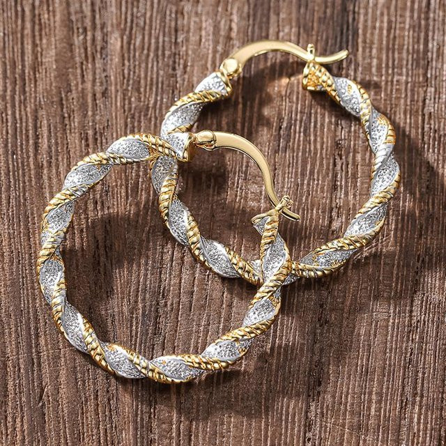 Huitan Twisty Design Ohrringe, Bicolor, Damen - Bild 1