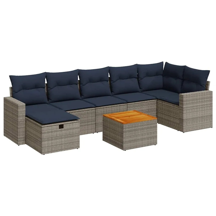 vidaXL 8-tlg. Garten-Sofagarnitur in L-Form aus grauem Poly-Rattan mit Kissen und pulverbeschichtetem Stahlgestell - Bild 2