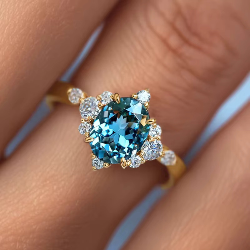 Huitan Noble Fancy Damenring, blau CZ, goldfarben/silberfarben - Bild 2