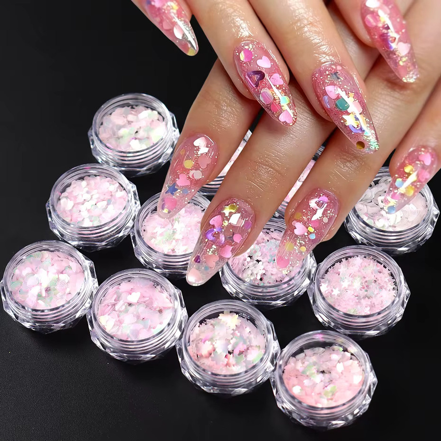 Full Beauty Nagelpailletten Rosa, Holographische Flocken, 12 Boxen - Bild 3