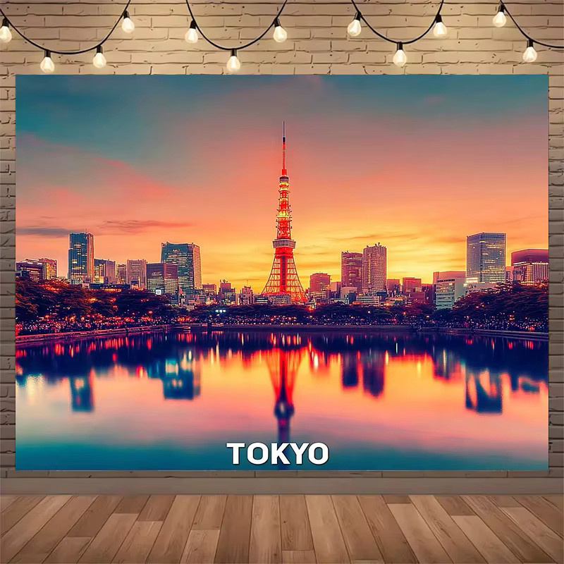 Vintage-Posterhintergrund Japan Tokio Motiv auf 2D-Zeichnungsblatt in Multicolour - Bild 2