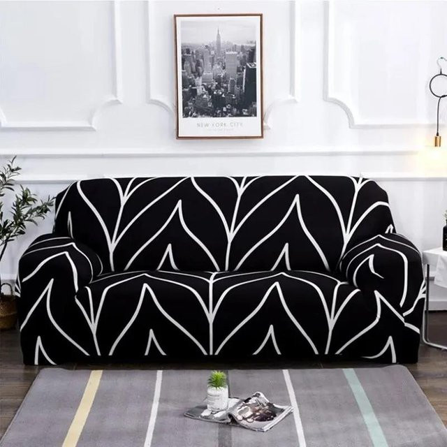 Elastisches Sofabezug-Set mit Kissenbezug in Weiß, rutschfestes Design mit grafischem Druck für 1-Sitzer, Breite: 90-140 cm - Bild 1