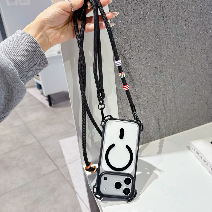 ZHANZHI Verstellbare Crossbody Lanyard-Telefonhülle für iPhone 17 Pro Max, 16, 15, 14 Plus, 13 Pro in Schwarz - Bild 1
