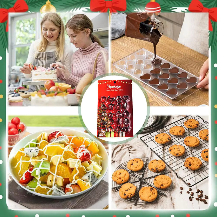 20er Set Edelstahl Cookie Cutter in Silber für Weihnachts-Motive wie Hirsch und Schneemann zur Gestaltung von Lebkuchen und Fondant - Bild 2
