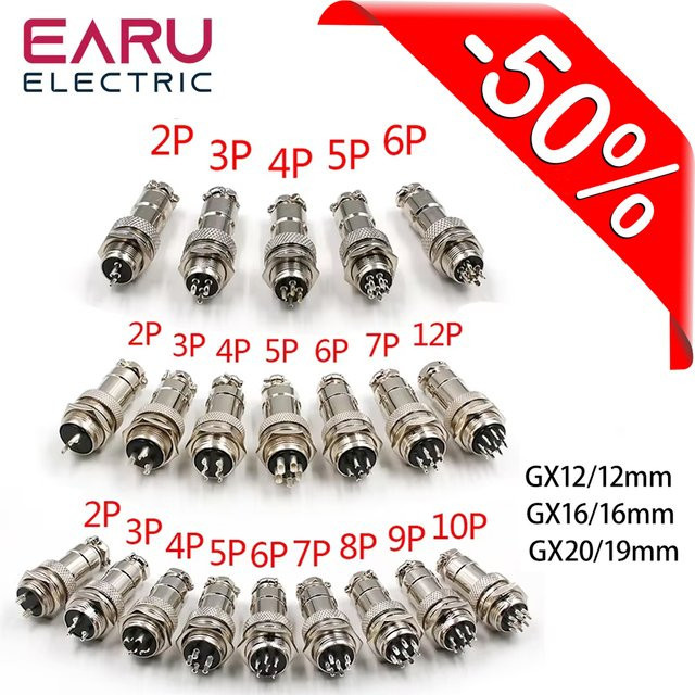 EARU Luftfahrt-Stecker Rundsteckverbinder GX12 GX16 GX20 in Silber, männlich oder weiblich, erhältlich in 2 bis 12-polig für 12 mm, 16 mm oder 19 mm Kabel - Bild 1