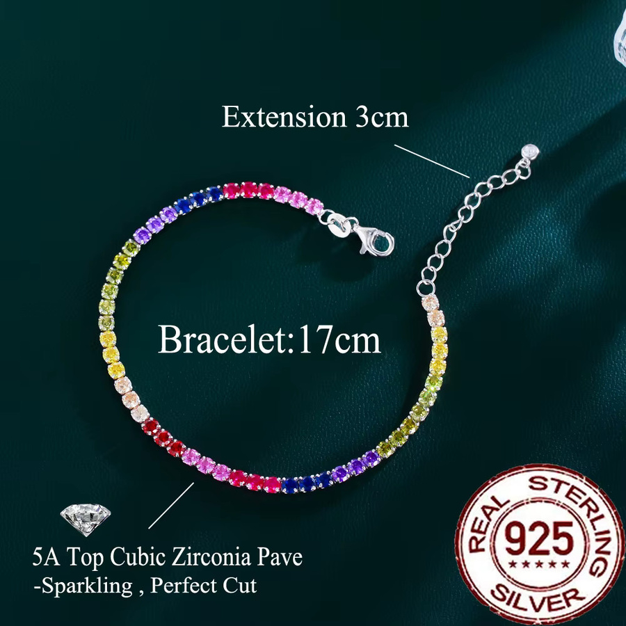 CWWZircons Tenniskette 925 Silber, mehrfarbig, Regenbogen-Turmalin, Damen - Bild 3