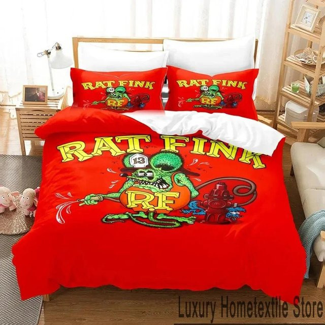 Bettwäsche Set Rat Fink Cartoon Design von Binchi Outdoor Product in Rot mit Bettbezug und Kissenbezug, Breite: 70 cm, Länge: 133 cm - Bild 1