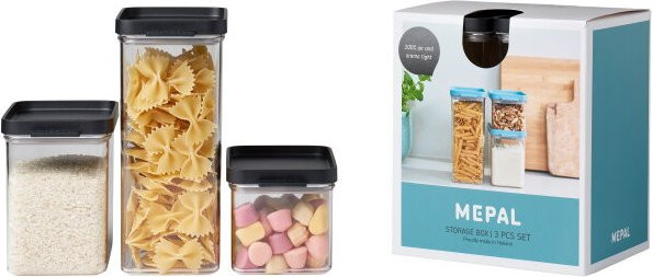 Mepal Omnia Vorratsdosen-Set 3-teilig, luftdicht und stapelbar, Schwarz, 700 ml, 1100 ml, 2000 ml - Bild 1