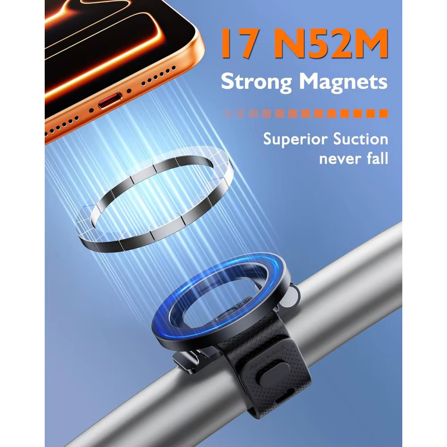 MagSafe Magnetischer Handyhalter aus Silikon in Schwarz für iPhone 12 bis iPhone 18 Serie, Verstellbarer Snap-On Handyständer für Sport, Fahrrad und Kinderwagen - Bild 4