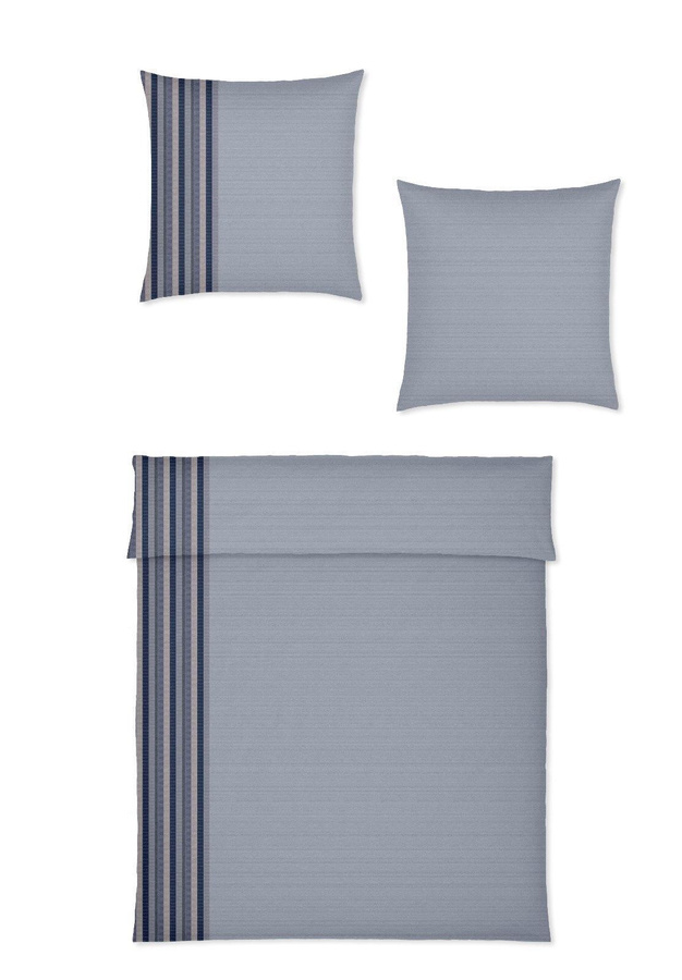 Covered Mako-Satin Bettwäsche Border 748-2 mit Streifen in Blau und Hellblau, B/H: 135 x 200 cm und 80 x 80 cm - Bild 1