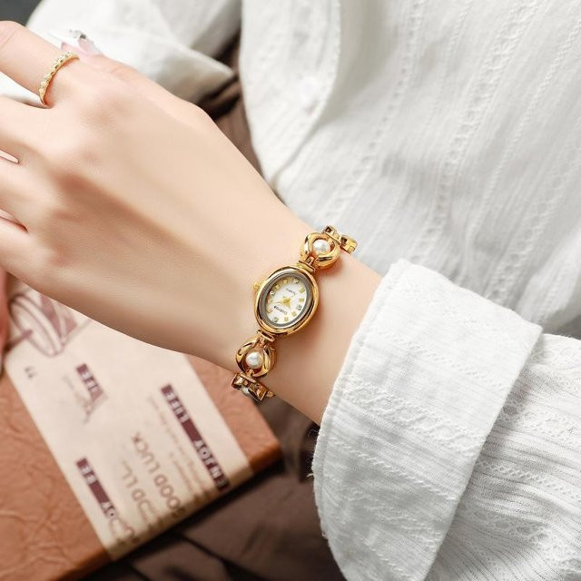 Armbanduhr Damen, Perle, Gold, Weiß, Analoguhr - Bild 1