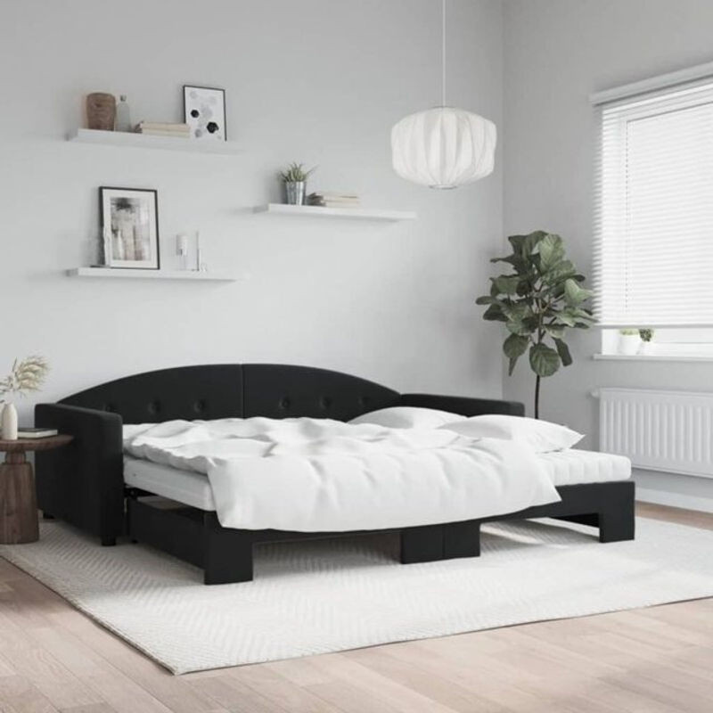 Ausziehbares Funktionsbett Vidaxl aus Samt und Metall in Schwarz B: 100 cm, L: 200 cm - Bild 1