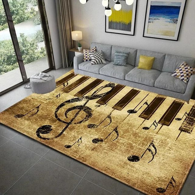 Wucifang Jewelry Teppich mit Klavier-Musik-Motiv in Braun, rutschfest und waschbar, B/T: 90 x 60 cm - Bild 1