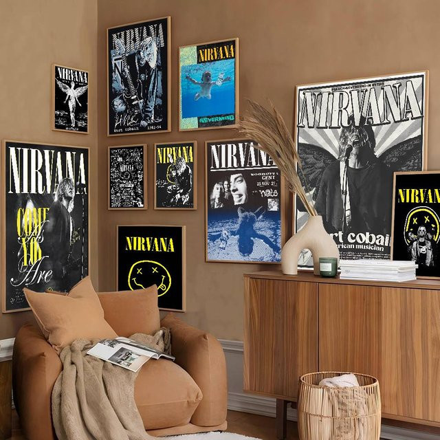 Vintage Nirvana Kurt Cobain Poster von Potdemiel in Whitepaper-Druck als dekoratives Kunstwerk in Multicolor - Bild 1
