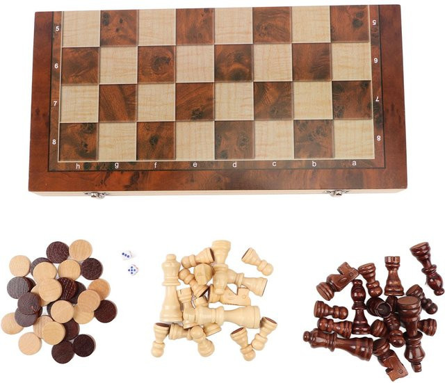 Happy Time For kids Schach Dame Set aus Holz mit klappbarem Holzbrett - Bild 1