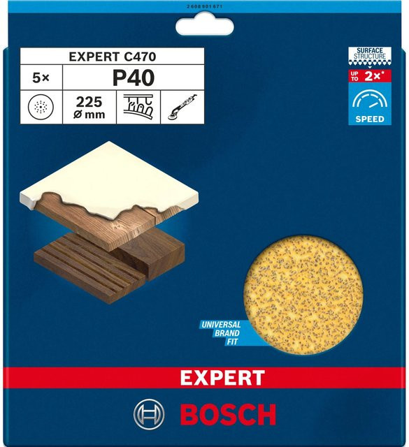 Bosch Schleifpapier für Trockenbauschleifer Körnung 40 Gelb Durchmesser: 225 mm 5 Stück - Bild 2
