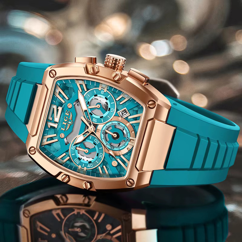 LIGE Chronograph Armbanduhr, Quarz, Silikon, Blau, Herren - Bild 2