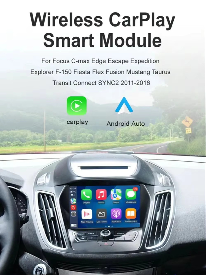 AUTOABC Kabelloser CarPlay und Android Auto Decoder Box mit Bluetooth für Ford Sync2 (2011-2016) Explorer, Focus, Fiesta, C-Max, Edge, F150, Fusion, Taurus in Schwarz - Bild 6