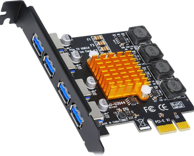 Ninth World PCIe zu USB 3.0 Gen High Speed 4-Port Erweiterungskarte in Schwarz für Desktop-PCs - Bild 1
