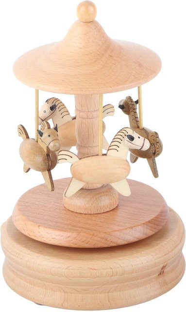 Tooarts Vintage Holz Spieluhr mit drehendem Pferd in Braun - Bild 1