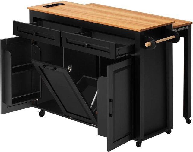 okwish Kücheninsel mit Rollen und ausziehbarem Esstisch in Schwarz, moderne Arbeitsplatte für Küche und Wohnzimmer, B/T/H: 120 x 40 x 92 cm - Bild 1