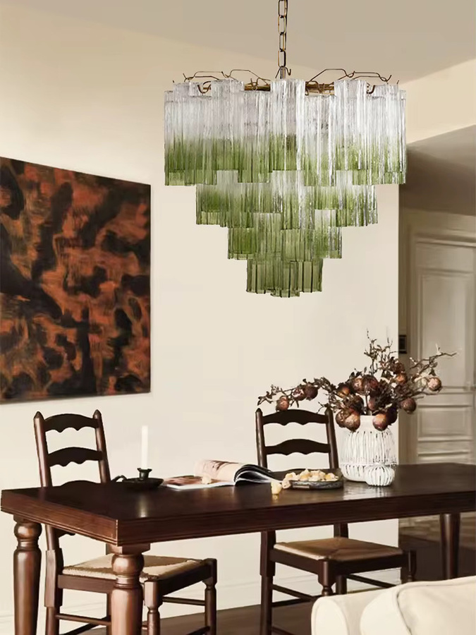 HomeLover Französischer Kronleuchter aus grünem Muranoglas mit Farbverlauf und Chrom-Details als Vintage-Hängelampe für Wohnzimmer, Flur oder Treppenhaus - Bild 5