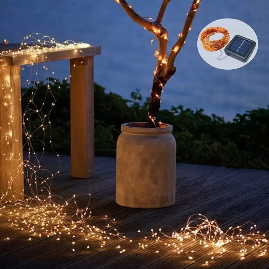 ZTree Solar-Lichterkette für den Außenbereich mit warmweißen LED-Leuchten, wasserdicht, 8 Modi, Weiß - Bild 3