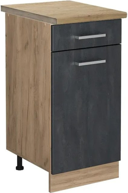 Vicco Küchenunterschrank R-Line Schubladenschrank in Schwarz Beton und Eiche mit Arbeitsplatte Breite: 40 cm - Bild 2