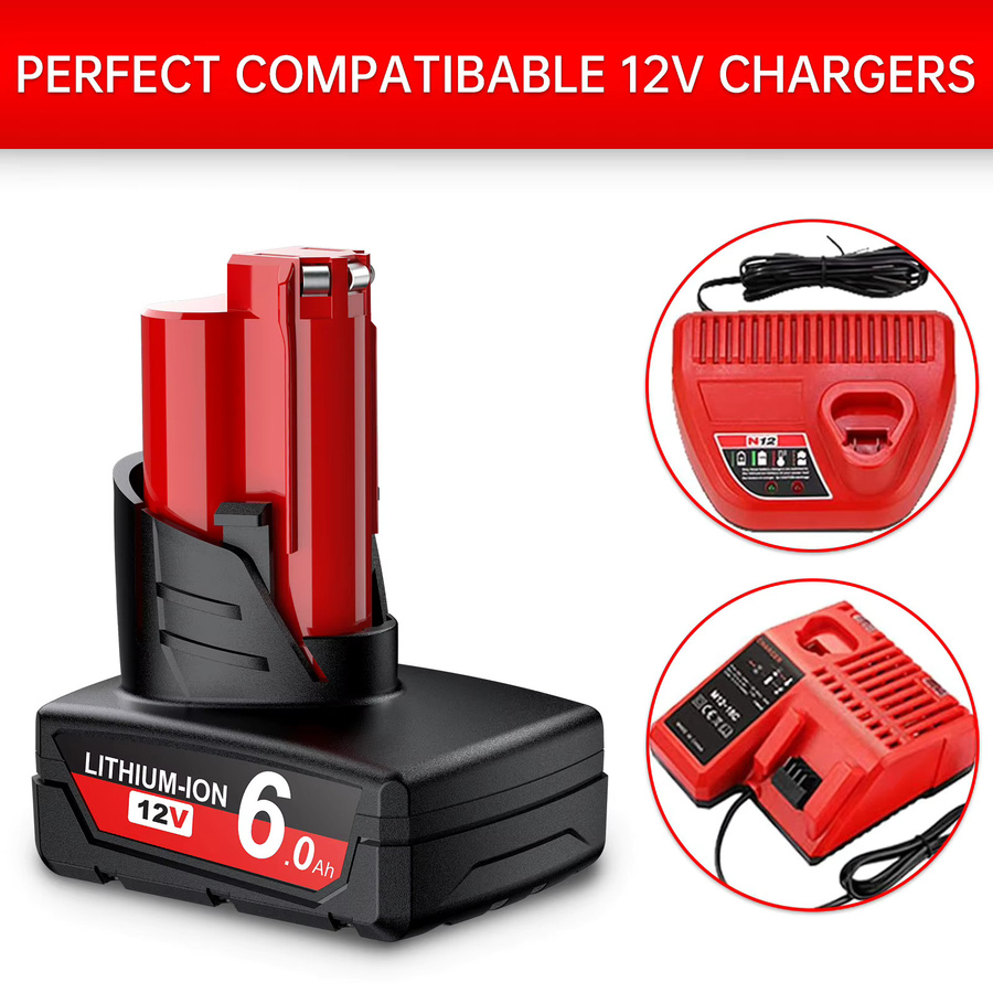 Milwaukee Ersatzakku 12V 6000mAh mit LED-Licht für M12 Werkzeuge, Farbe: Rot - Bild 3