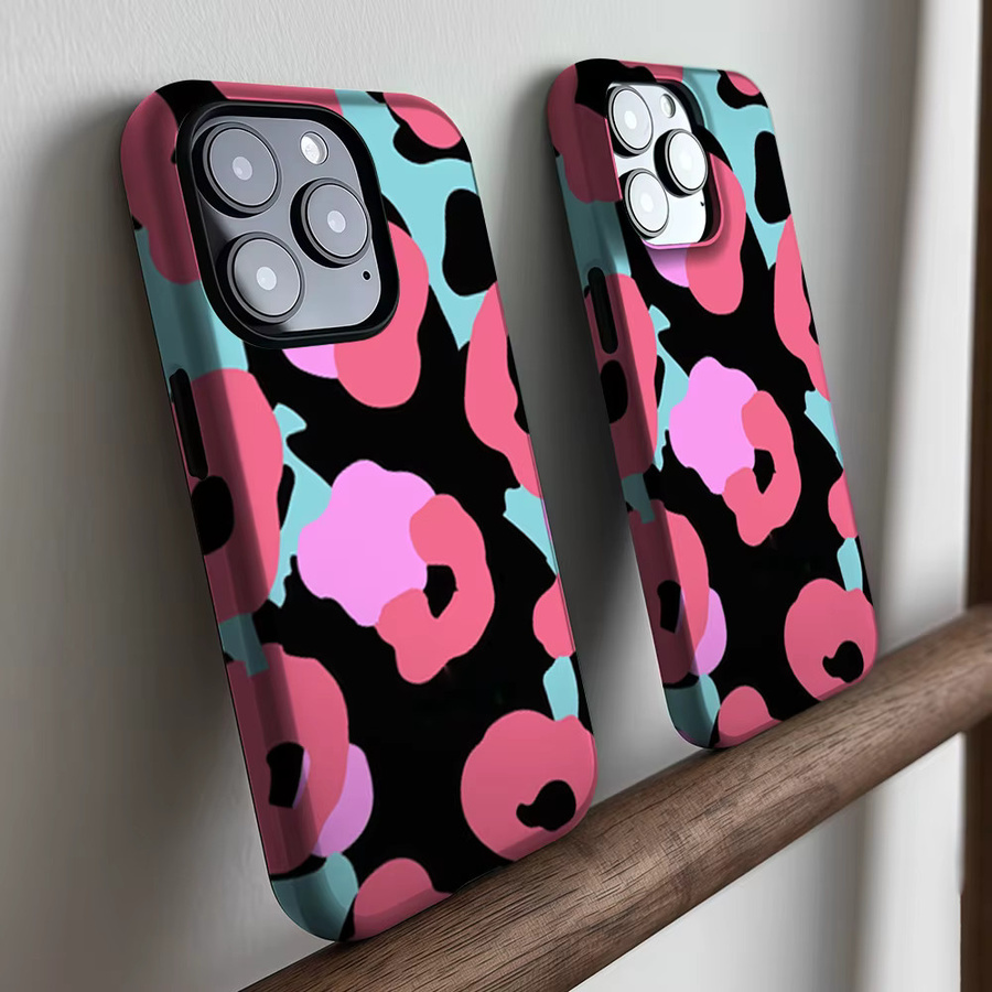 CaseLumi Matte Bumper MagSafe Hülle für iPhone 17 16 15 14 13 Pro Max Stoßfeste PC-Schutzhülle in Rosa und Schwarz mit Leopardenmuster - Bild 3