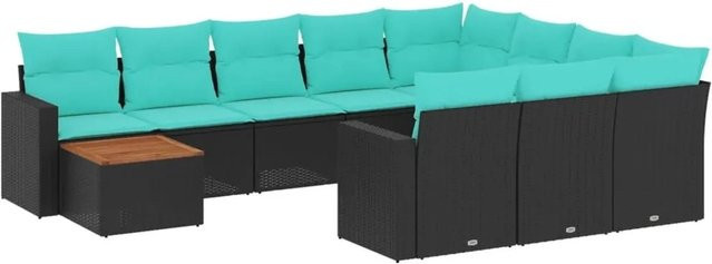 vidaXL 11-teilige Garten-Sofagarnitur aus Poly-Rattan und Akazienholz in Schwarz mit Kissen - Bild 1
