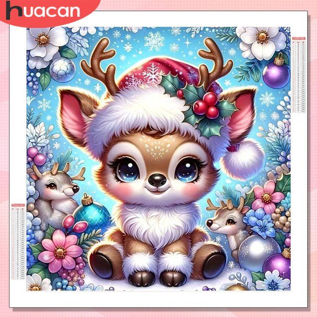 HUACAN Diamantmalerei Hirsch im Winter als Wanddeko mit runden Bohrern für Weihnachten und Mosaik-Kreuzstich - Bild 1
