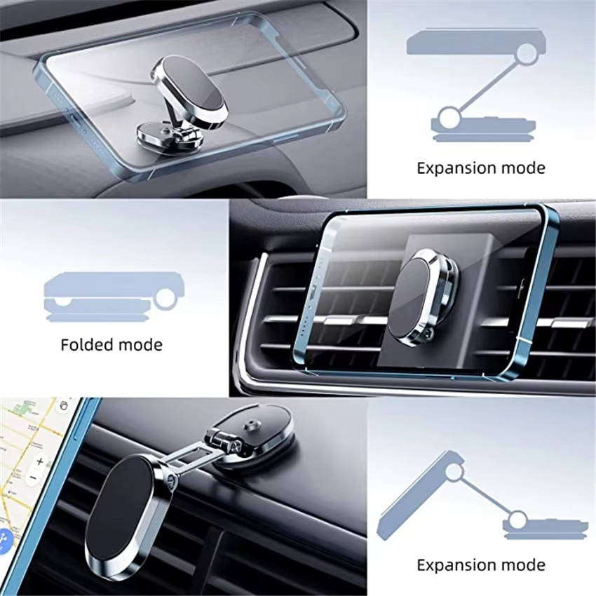 Magnetischer Autotelefonhalter in Silber mit 360 Grad drehbarem und faltbarem Arm für das Armaturenbrett, kompatibel mit iPhone, Samsung und Xiaomi zur GPS-Navigation - Bild 4