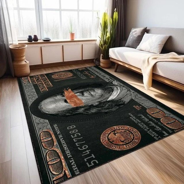 Moderner Teppich mit Dollar-Schein Druck von Lodestar in Grün, B/T: 60 x 40 cm - Bild 1