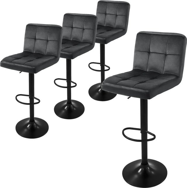 ML-Design Barhocker 4er Set Grau Samt mit Rückenlehne und Fußstütze höhenverstellbar und drehbar - Bild 2