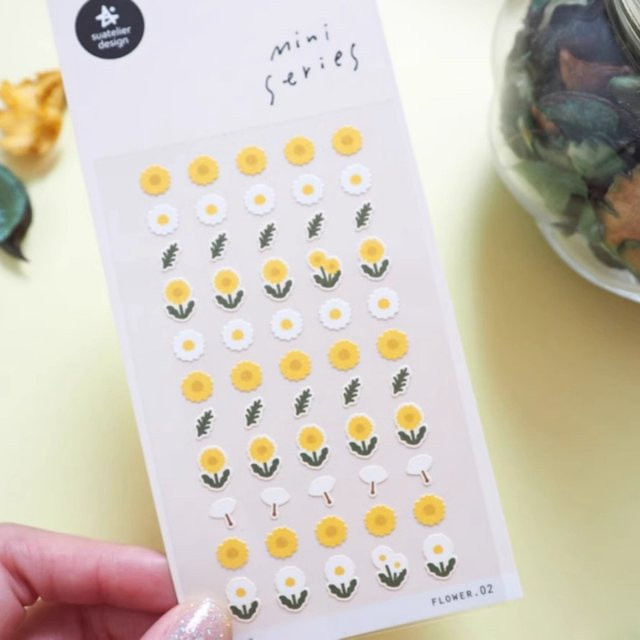 Suatelier Mini Blumen Aufkleber mit Gänseblümchen und Löwenzahn für Scrapbooking und DIY Journaling, Multicolour - Bild 1
