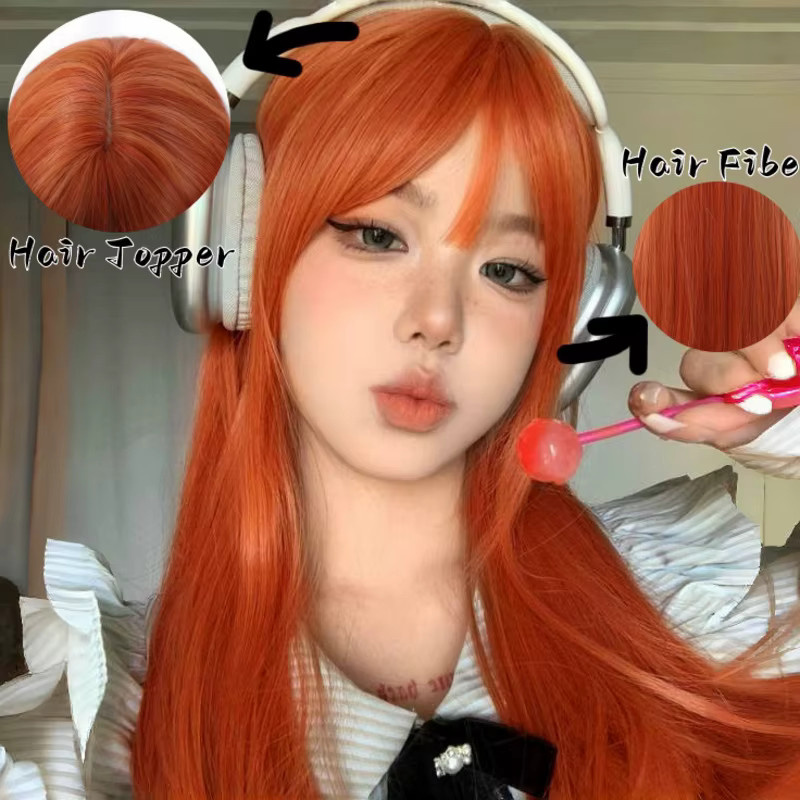 TINY LANA Perücke, lange gerade orange Kupfer Ingwerbraun, mit Pony, Damen - Bild 3