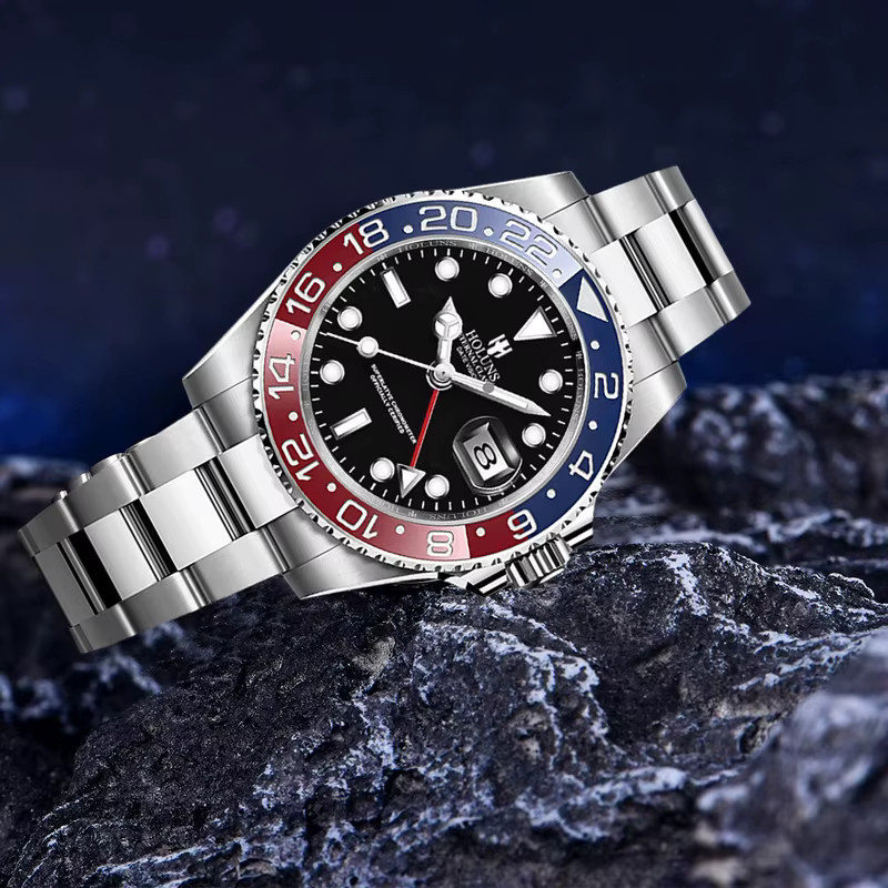 HOLUNS Armbanduhr Automatik, Edelstahl, Silber, Schwarz, Herren - Bild 2