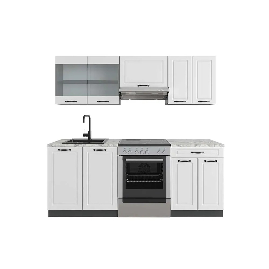 Vicco R-Line Küchenzeile Landhaus Weiß Strukturiert und Anthrazit mit Marmor-Optik, Breite: 200 cm - Bild 2